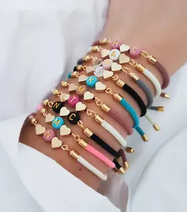 <strong>Personalised</strong> Initial Bracelet Initial Heart Adjustable Bracelet <strong>Friendship</strong> Couple Cord Bracelet <strong>Gifts</strong> for Her - Product Image 4