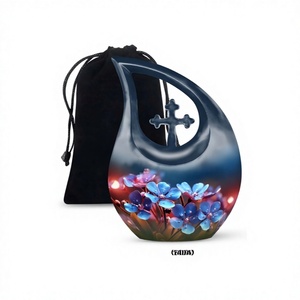 Urna Funeraria Decorativa en Forma de Lágrima con Flor Azul, para Cenizas Humanas Adultas, con Bolsa de Terciopelo Gratis - Product Image 1