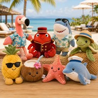 Ontwerpers Pluche Dieren Tropische Strandset, Hawaïaans Zee Dieren Fruit Zachte Pluche Knuffel voor Strandvakantie Souvenir & Cadeau