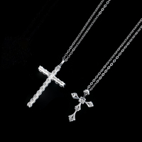 Collier Pendentif en Argent Sterling 925 avec Diamant Moissanite et Pierres Précieuses pour Hommes et Femmes, Chaîne à Maillons, Crucifix