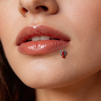 Piercing Labret en Acier Chirurgical 316L avec Émail Rouge Motif Toile d'Araignée Gothique, Bijou de Lèvre et Boucles d'Oreilles à Dos Plat pour Hélix Tragus 16G