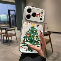 Coque de téléphone portable en cuir motif sapin de Noël, coque arrière blanche Corning pour iPhone 16 12 15 17 Air 18 Pro Max