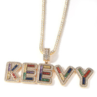 Pendentif Lettre Carré en Zircon Coloré Tendance Marque Personnalisée Bijoux Hip Hop Collier Pendentif Homme