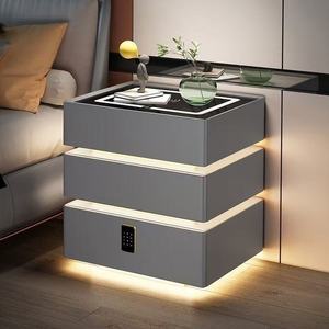 Mesa de <span class=keywords><strong>Noche</strong></span> Moderna Multifuncional <span class=keywords><strong>Blanca</strong></span> con 3 Cajones, Carga Inalámbrica LED, Mueble Duradero para el Hogar, Bar, Apartamento, Dormitorio - Product Image 4