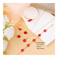 Ensemble de bijoux INS cinq trèfles en cinq pièces plaqué or, collier, bracelet, boucles d'oreilles, bijoux fantaisie pour femme, argent noir, transfrontalier