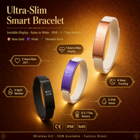 Bracelet intelligent à écran invisible, affichage à activation par levée de bras, moniteur de fréquence cardiaque 24/7, SpO2, suivi du sommeil, IP68, autonomie de 5 à 7 jours, charge magnétique