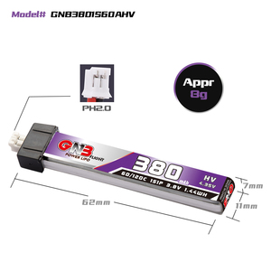 Batterie LiPo GAONENG GNB 1S 380 mAh 3,8 V 60C à tête plastique PH2.0 HV pour Inductrix FPV BNF BLADE Horizon <span class=keywords><strong>Eflite</strong></span> – Améliorée de 300 mAh - Product Image 2