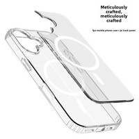 Coque de téléphone magnétique transparente brillante 2-en-1 en TPU+PC pour iPhone 17e 16 Plus, surface lisse, antichoc, protection intégrale, couverture transparente
