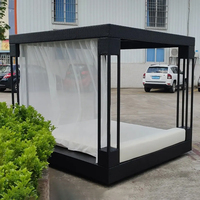 Sofá Cama Columpio para Todo Clima, Sofá Cama Doble de Mimbre para Jardín, Sofá Cama de Ratán para Playa, Sofá Cama de Exterior con Toldo