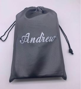 Bolsa de satén de seda negra pequeña personalizada al por mayor con cordón, reutilizable, para pelucas, extensiones de cabello, botellas, regalos, con serigrafía - Product Image 3