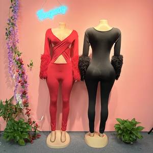 Combinaison longue en <span class=keywords><strong>velours</strong></span> sexy pour femmes, manches transparentes, body moulant, tenue de soirée, <span class=keywords><strong>pantalon</strong></span> de soirée - Product Image 2