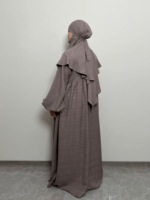 Ensemble Deux Pièces Kimar et Abaya LM020+511 Crêpe Lin Texturé, Compatible Allaitement Maternité Fermeture Éclair, Grande Taille, Jilbab de Prière Islamique