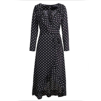 Automne sur mesure en mousseline de soie à pois taille sangle robe à volants noir longue robe femmes tenue décontractée