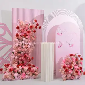 RV23463 Artificial Florist Supply Elegant Pink White Wedding Backdrop Flower Runner For Decoration