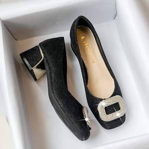 Temperament Fairy tacón grueso zapatos de seguimiento medio para mujer 2025 nuevos zapatos de noche de primavera y otoño zapatos de mujer grandes - Product Image 4