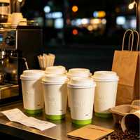Gobelets à café jetables biodégradables imperméables avec logo personnalisé, revêtement PE, qualité alimentaire