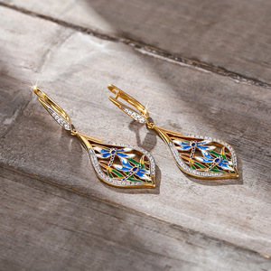 Boucles d'oreilles pendantes en émail motif feuille de libellule pour femme, bijoux de mode champêtre et décontractée pour les vacances - Product Image 6