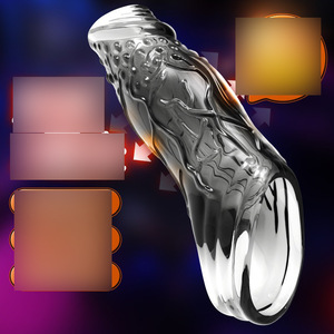 Wolf's Fang Bulging Wolf Tooth Cover Transparent Black <b>TPE</b> Cock Ring Set Delay Sex Time Manual Control - Product Image 3
