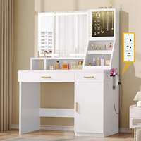 Ensemble coiffeuse moderne à prix de gros avec miroir LED et tabouret, idéal pour table de maquillage en bois pour femme