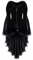 Veste de smoking en velours gothique à manches longues et coutures en dentelle Robe de vampire médiévale pour femmes Lolita Cosplay