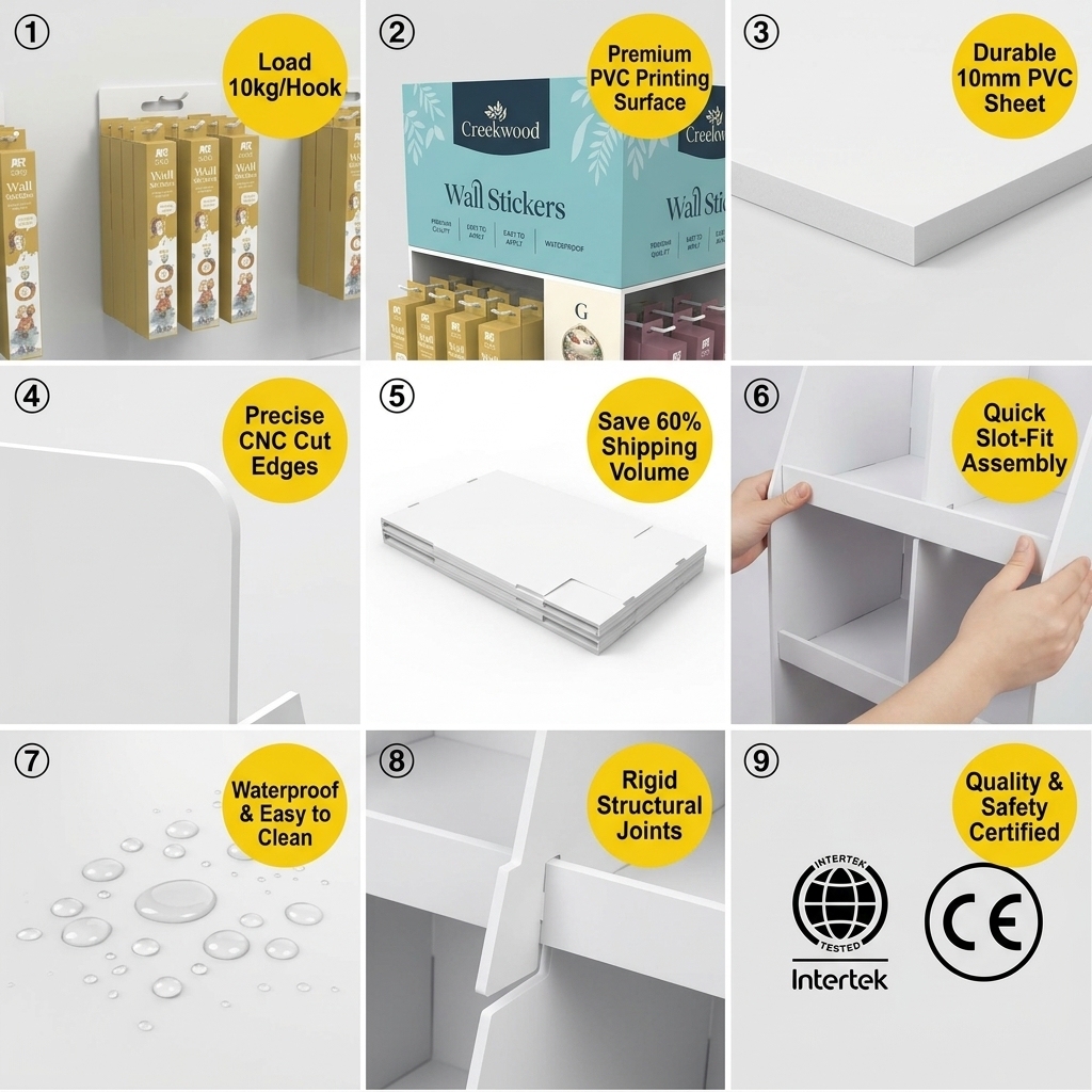 Wholesale Custom 4 Side PVC Wall Sticker Display Stand Floor Standing Wallpaper Box Rack Retail Shop DIY Home Decor Shelf OEMODM — view 5