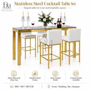 Mesa de Cóctel Rectangular Personalizada de Acero Inoxidable Dorado para Hotel, Bar, Fiestas, Compradores Mayoristas con Tapa de Vidrio Templado Espejado - Product Image 3