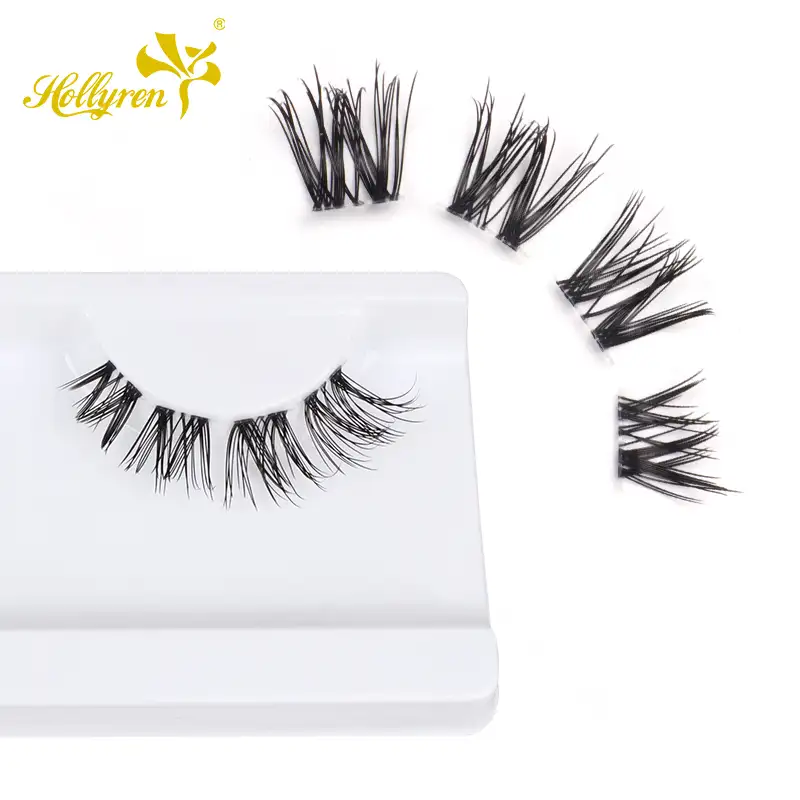 Invisible Band Eyelashes Black Or Clear Hollyren Private Label Lashes Segmented Home DIY Lashes Invisible Band Segment Lashes Individual False Eyelashes