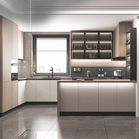 Armoires de cuisine en acier inoxydable avec portes en verre pour les réorganiser, armoire intégrée Ultra moderne