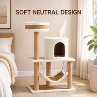 Petite arbre à chat avec hamac en peluche fermé, lit de surveillance et poteaux à gratter en sisal naturel – Meuble pour animaux personnalisable