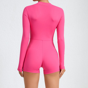 Demi fermeture éclair manches longues Yoga costume Fitness sport une pièce Yoga vêtements vêtements de sport pour femmes vêtements Stock combinaisons, combishorts - Product Image 5
