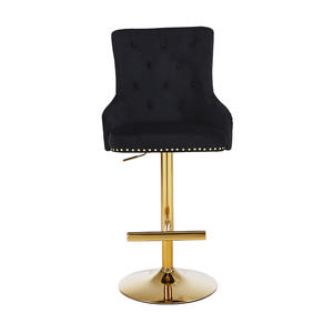 Tabourets de <span class=keywords><strong>bar</strong></span> avec repose-pieds en laiton chromé à hauteur réglable pivotante en tissu de velours doré et noir - Product Image 2