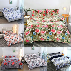 Juego de cama suave y sencillo de 3 piezas con estampado de plantas para dormitorio y habitación de invitados Sábana bajera + 2 fundas de almohada Uso para todas las estaciones - Product Image 1