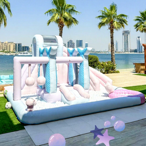 Castello Gonfiabile a Forma <span class=keywords><strong>di</strong></span> Sirena in PVC Pastello con Scivolo e Piscina per Bambini, Combo Casa Rimbalzante da Giardino - Product Image 1