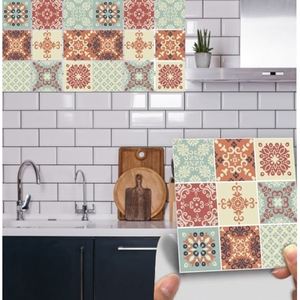 Ensemble de carreaux adhésifs vintage méditerranéens, 50 pièces, finition mate antidérapante, autocollants décoratifs pour murs et sols, pour salle de bain - Product Image 4