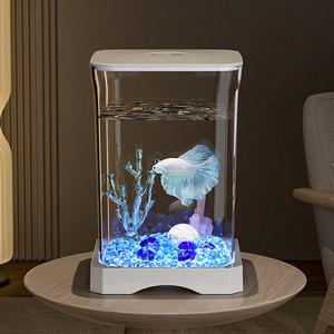 Acuario Pequeño de Escritorio para Peces Betta, Goldfish y Medusas, de Plástico/Acrílico Ecológico, Juego Completo con Luces para Acuario - Product Image 1