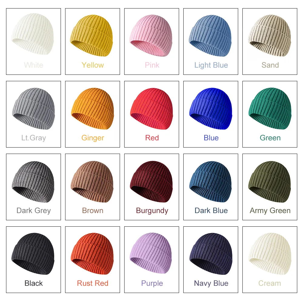 High Quality Plain Winter Beanie Hats Custom embroidered logo slouchy knitted 100%Acrylic Beanie Winter Hats for men women