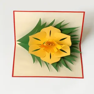 למעלה למכור מוצר באיכות גבוהה צהוב צבעונים 3D לצוץ ברכה פרח כרטיס תצוגת עומד ועיצוב מותאם אישית עבור מתנות חנות