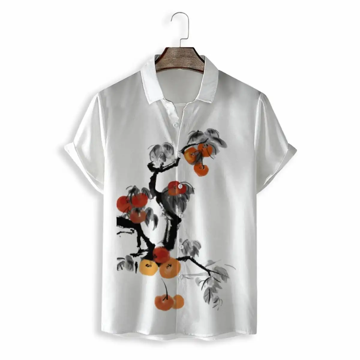 Summer Casual Men Custom Print Chinese Style Ink Painting Short Sleeve Shirt For Men