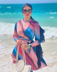 Nuova stampa conservativa pantaloni a maniche lunghe musulmani mediorientali Burkini protezione solare spiaggia <span class=keywords><strong>costume</strong></span> <span class=keywords><strong>da</strong></span> <span class=keywords><strong>bagno</strong></span> a quattro pezzi - Product Image 3