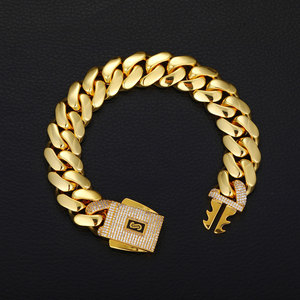Cadeau <span class=keywords><strong>de</strong></span> qualité supérieure pour homme Chaîne cubaine plaquée or 14 carats 18 carats avec fermoir <span class=keywords><strong>Monaco</strong></span> Bracelet collier hip-hop glacé en laiton lourd - Product Image 5