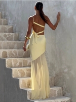 Femmes élégant mince Satin Maxi robe nouvel été écologique Sexy fronde sans manches col carré XS motif solide élégant Long