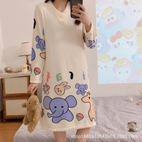 Automne hiver grande taille femmes chemise de nuit mignon dessin animé à manches longues flanelle maison vêtements taille élastique genou-portant longue robe