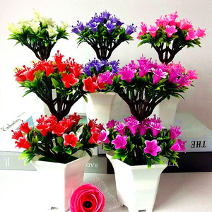 Fleurs artificielles en pot Qi Xing 14x24 cm, lys en plastique, bonsaï, ornement de bureau, rouge vif, rose, violet, blanc - Product Image 1