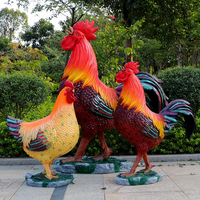 Décoration de jardin extérieure personnalisée, statue de poule en résine de grande taille, sculpture de coq en fibre de verre à vendre