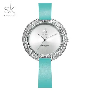 SHENGKE ที่กำหนดเอง OEM ออกแบบแบรนด์ของคุณเอง Saat K0030L ขายส่งคริสตัล Bling คลาสสิกหรูหราเพชรแบรนด์นาฬิกาผู้หญิงเดิม