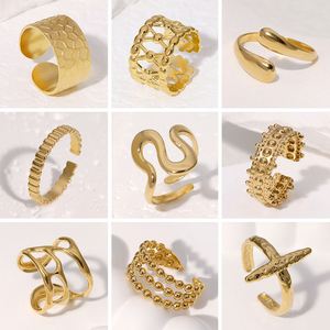Vente flash - Design chic - Anneaux géométriques romantiques simples en acier inoxydable plaqué or 18 carats réglables pour femmes - Cadeaux - Product Image 6