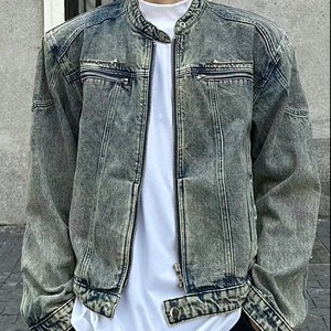 Veste Homme Tendance en Jean Coupe Rétro Américaine, Coupe Longue, à Capuche, Manches Lanterne, Coupe-Vent, avec Design Métallique, Sans Col - Product Image 2
