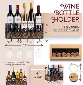 Винная стойка Oniya красного, белого цвета, цвета шампанского, настенный держатель для бутылок и бокалов с 6 подвесками из пробки для вина для украшения дома и кухни - Product Image 6