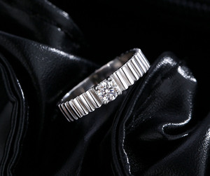 <b>Dainty</b> Textured Band Solitaire CZ <b>Ring</b> Genuine 925 Silver Anti Oxidation Rhodium Plated Fashion Ladies Promise <b>Ring</b> - Product Image 4
