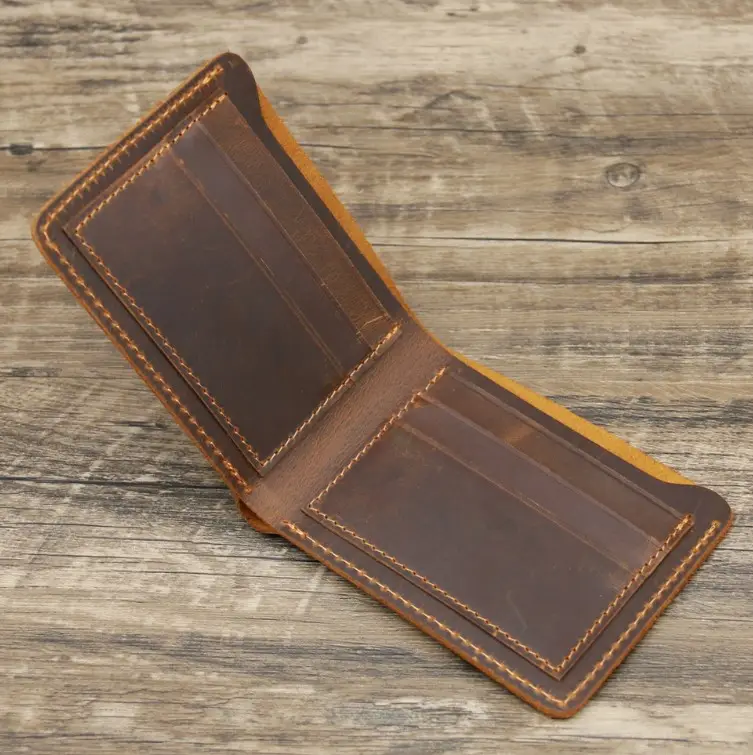 Tarjetero Vintage de cuero genuino para hombre, billetera plegable, Clip para dinero